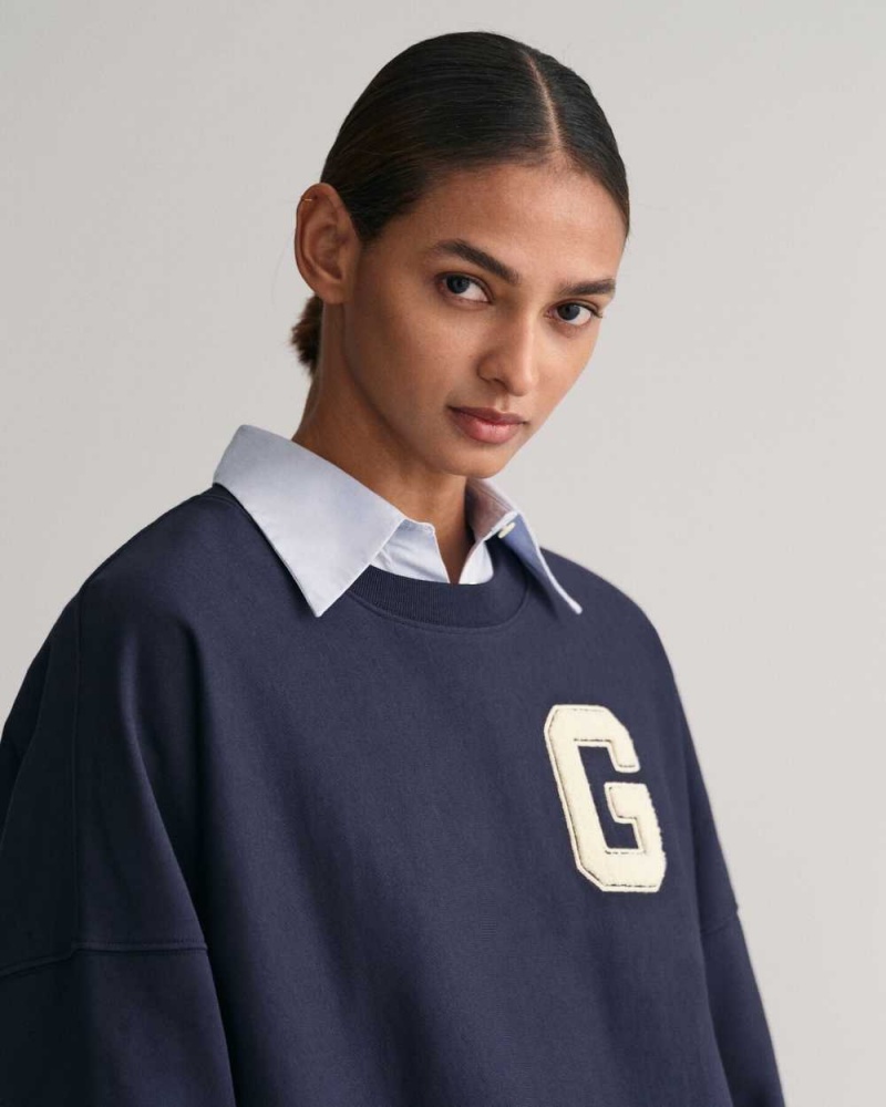 Gant Oversized G Crew Neck Women's Sweatshirts Evening Blue | XLGEP-8679