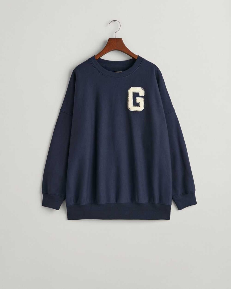 Gant Oversized G Crew Neck Women's Sweatshirts Evening Blue | XLGEP-8679