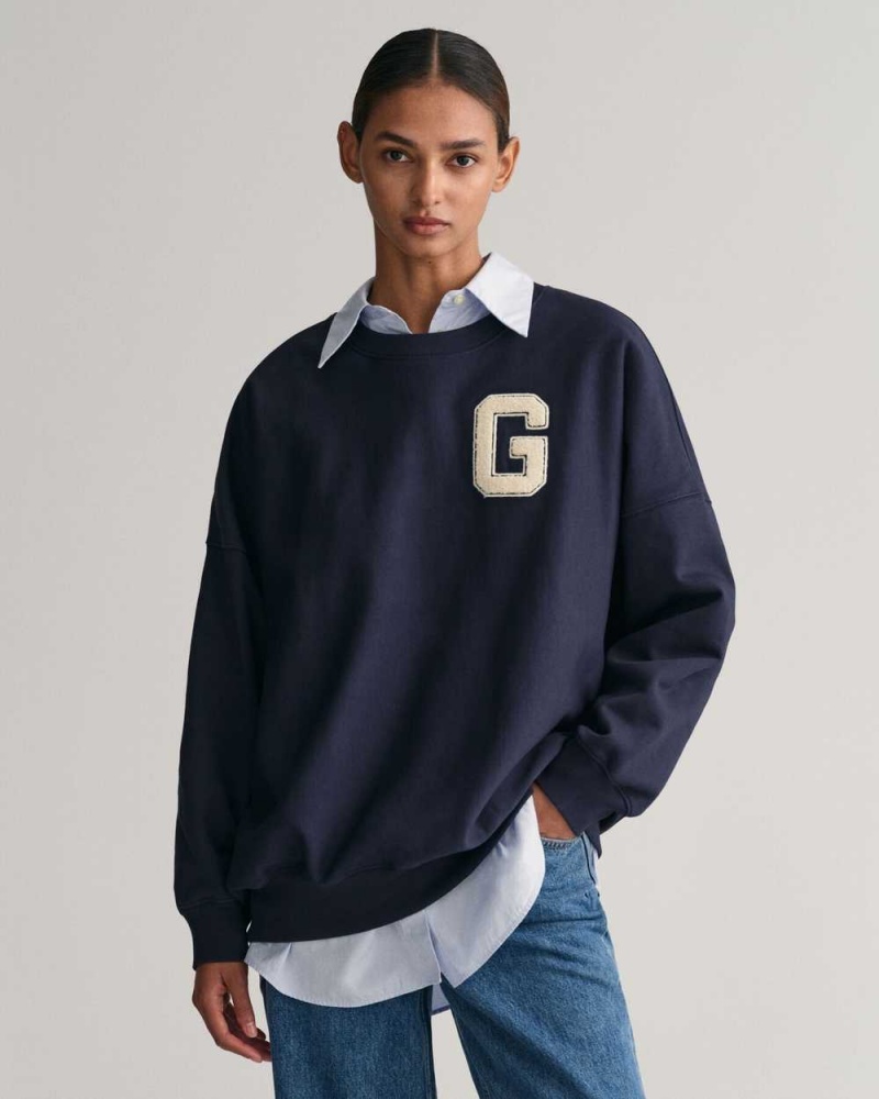 Gant Oversized G Crew Neck Women\'s Sweatshirts Evening Blue | XLGEP-8679