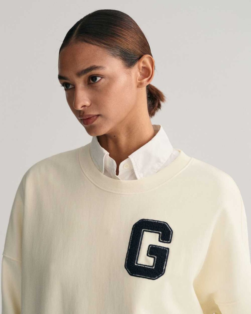 Gant Oversized G Crew Neck Women's Sweatshirts Cream | RVZTS-6928