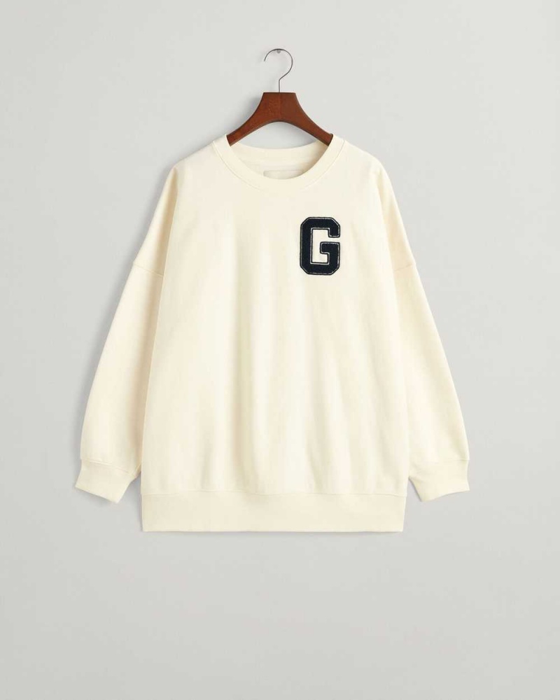 Gant Oversized G Crew Neck Women's Sweatshirts Cream | RVZTS-6928