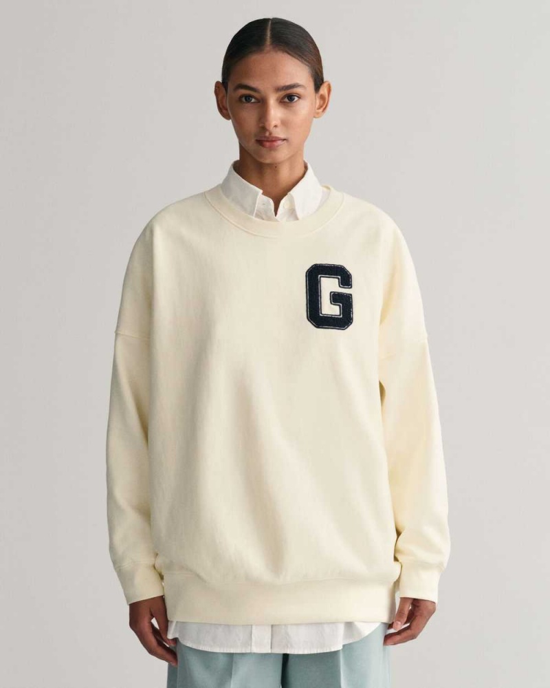 Gant Oversized G Crew Neck Women\'s Sweatshirts Cream | RVZTS-6928