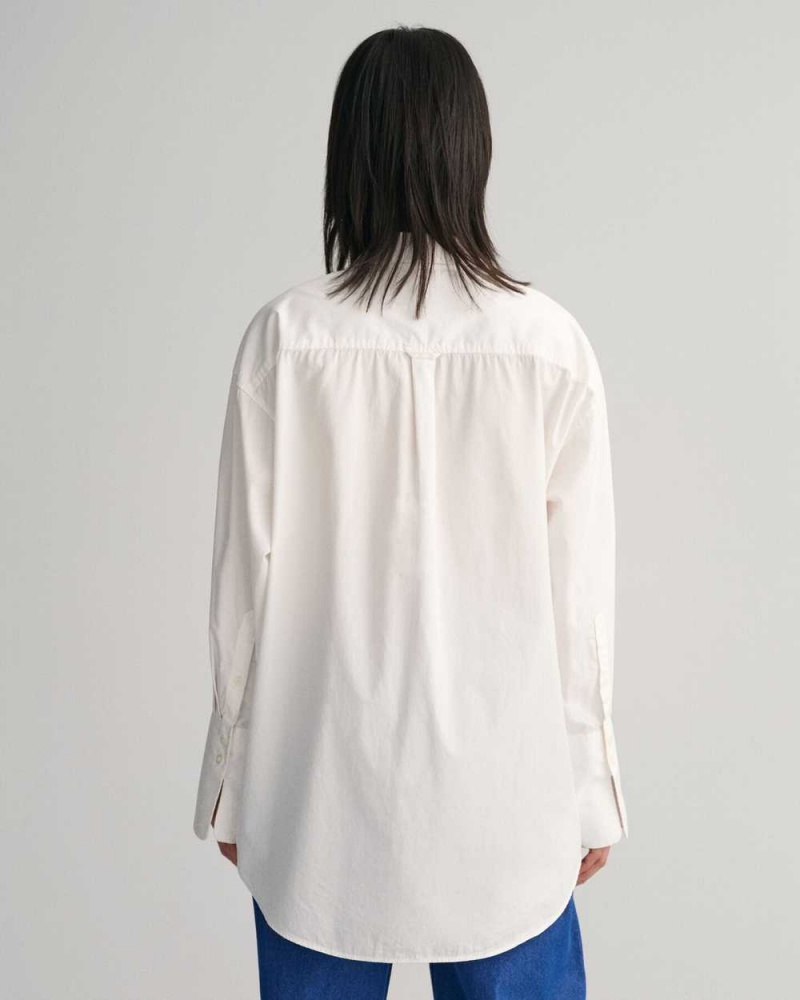 Gant Oversized High Cuffs Poplin Women's Shirts White | LXKGD-7582