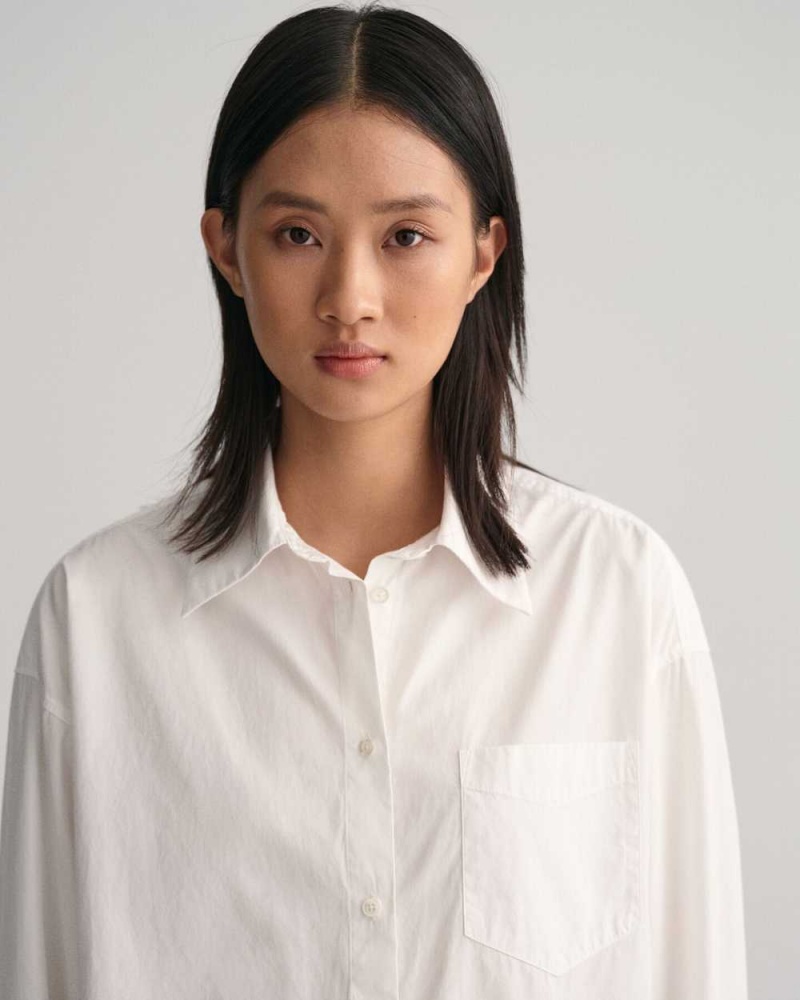 Gant Oversized High Cuffs Poplin Women's Shirts White | LXKGD-7582