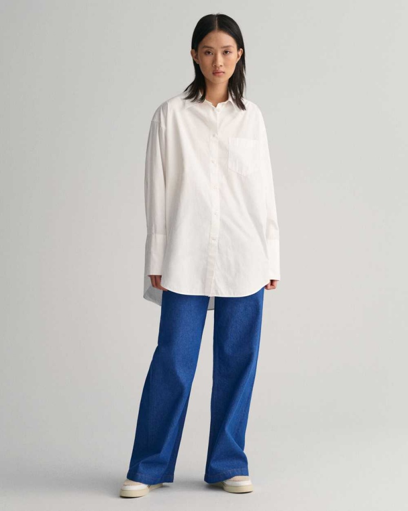 Gant Oversized High Cuffs Poplin Women's Shirts White | LXKGD-7582