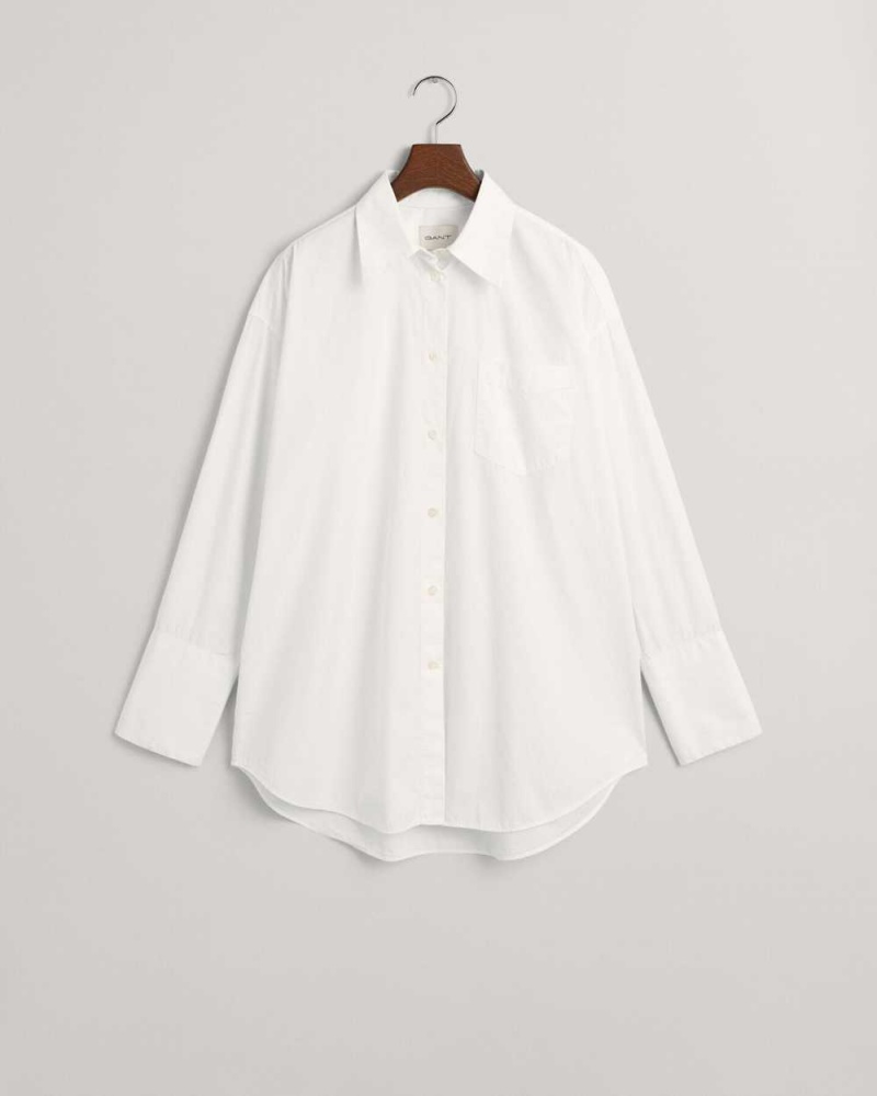 Gant Oversized High Cuffs Poplin Women's Shirts White | LXKGD-7582