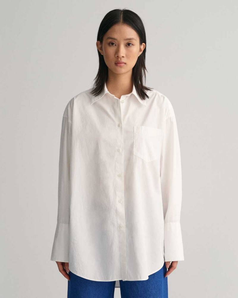 Gant Oversized High Cuffs Poplin Women\'s Shirts White | LXKGD-7582