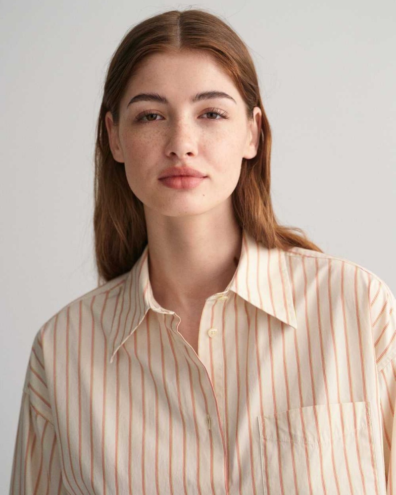 Gant Oversized High Cuffs Striped Poplin Women's Shirts Linen | WTRXP-6520