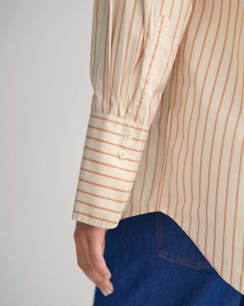 Gant Oversized High Cuffs Striped Poplin Women's Shirts Linen | WTRXP-6520