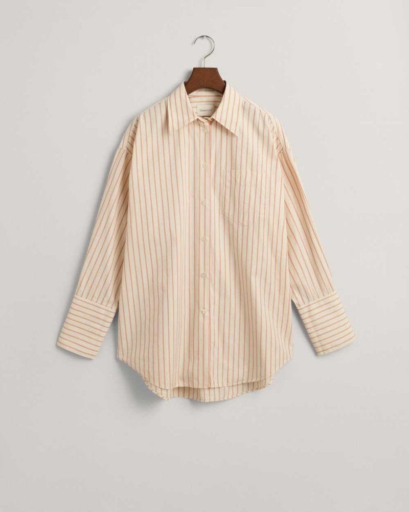 Gant Oversized High Cuffs Striped Poplin Women's Shirts Linen | WTRXP-6520