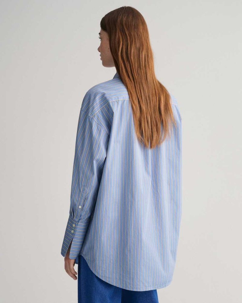 Gant Oversized High Cuffs Striped Poplin Women's Shirts Waterfall Blue | JEYNT-2743