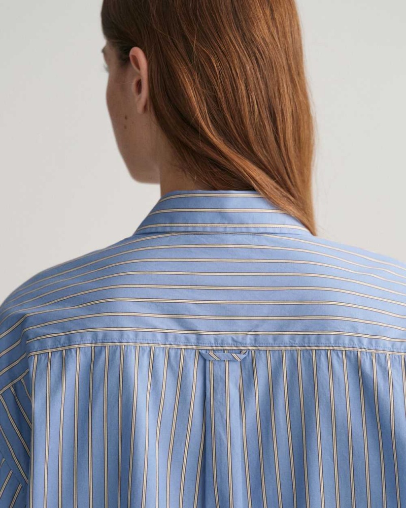 Gant Oversized High Cuffs Striped Poplin Women's Shirts Waterfall Blue | JEYNT-2743