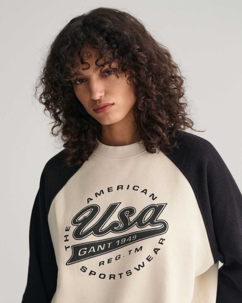 Gant Oversized Logo Color Block Women's Sweatshirts Linen | MAFVD-7350