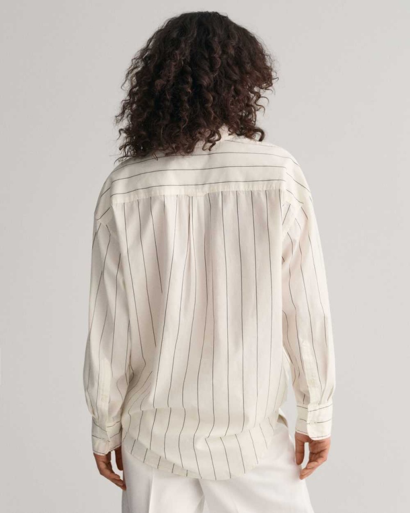 Gant Oversized Luxury Striped Oxford Women's Shirts Beige White | HVNRP-4627