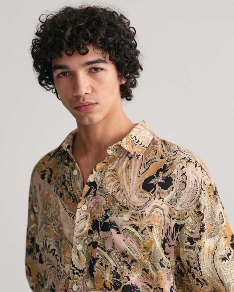 Gant Oversized Paisley Lyocell Men's Shirts Light Mustard Yellow | SAXZK-1568