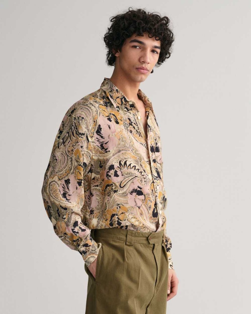 Gant Oversized Paisley Lyocell Men\'s Shirts Light Mustard Yellow | SAXZK-1568