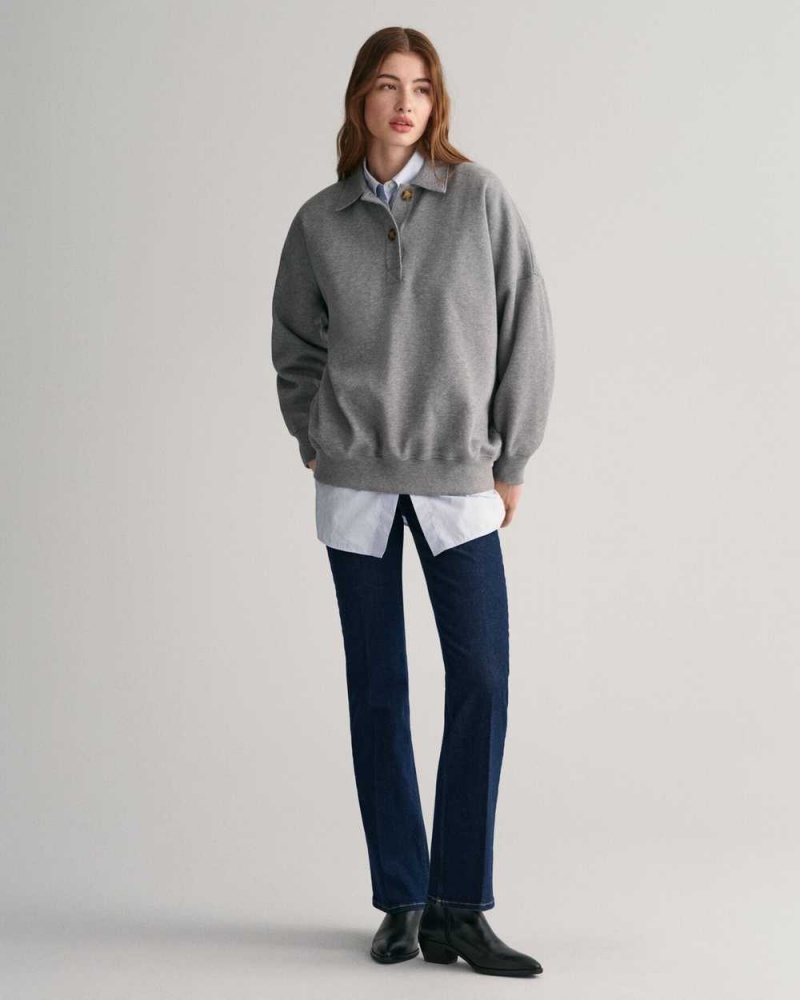 Gant Oversized Rugger Women's Shirts Grey Melange | ELTNH-0173