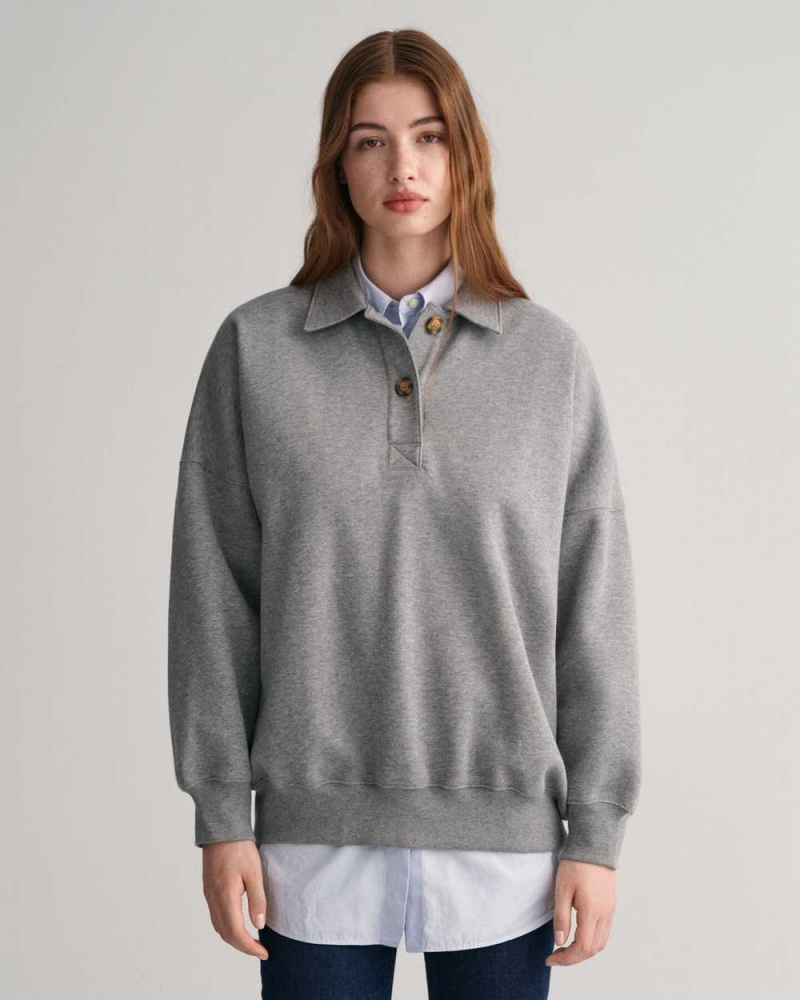 Gant Oversized Rugger Women\'s Shirts Grey Melange | ELTNH-0173