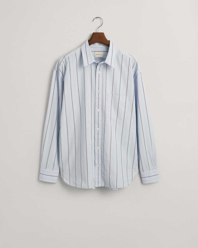 Gant Oversized Striped Compact Poplin Men's Shirts Light Blue | WNOIK-4862