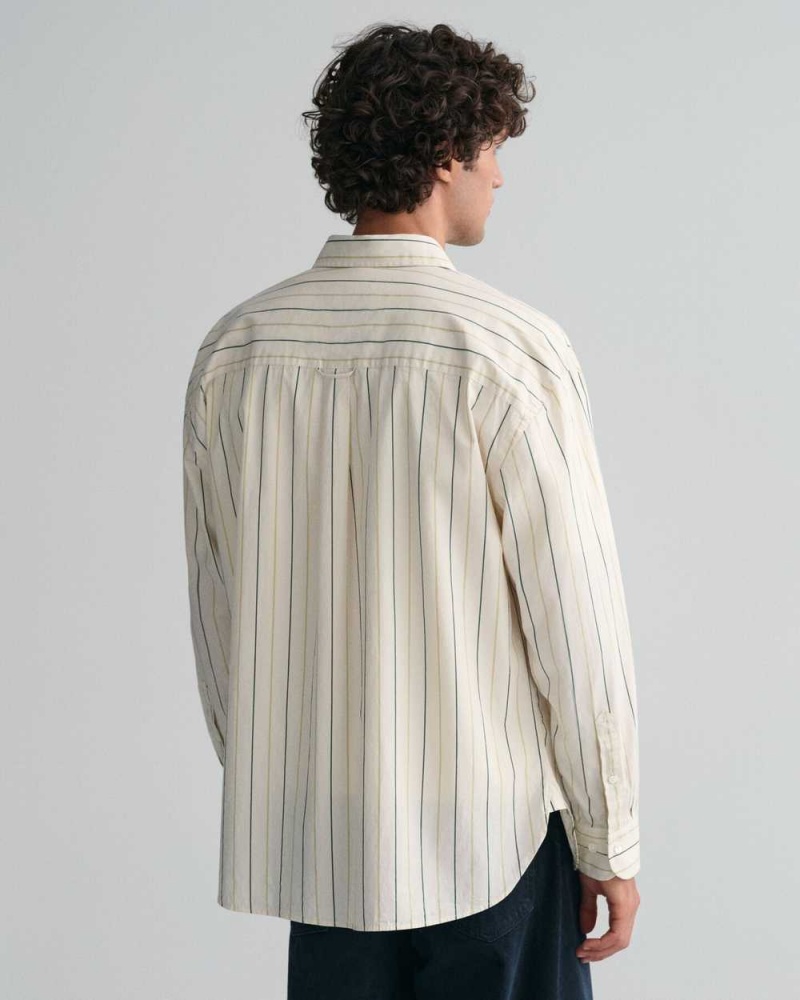 Gant Oversized Striped Compact Poplin Men's Shirts Linen | IJSYW-6829