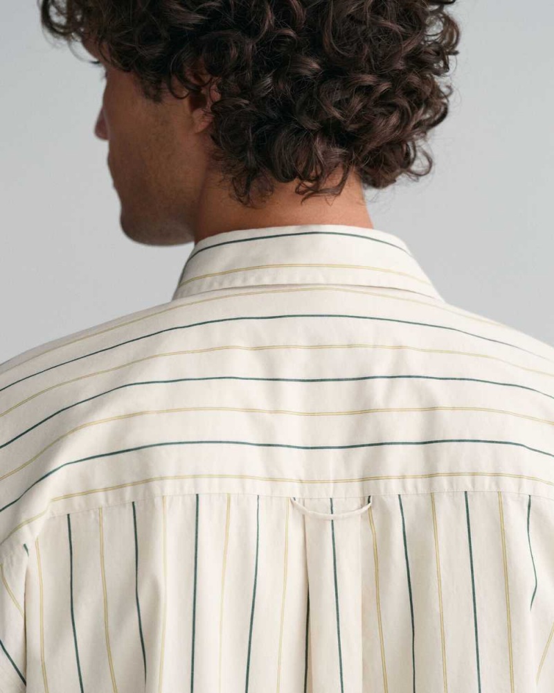 Gant Oversized Striped Compact Poplin Men's Shirts Linen | IJSYW-6829