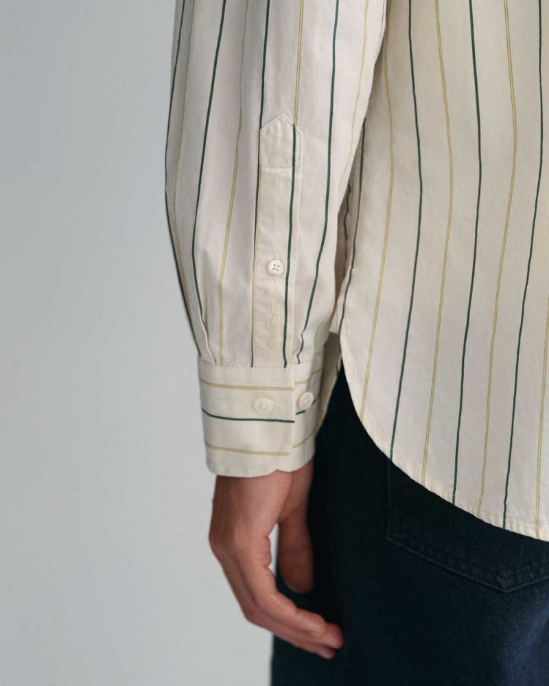 Gant Oversized Striped Compact Poplin Men's Shirts Linen | IJSYW-6829