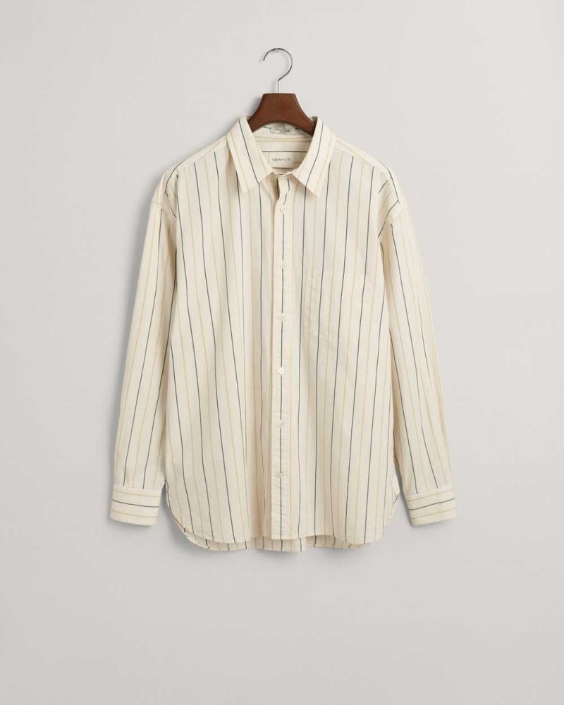 Gant Oversized Striped Compact Poplin Men's Shirts Linen | IJSYW-6829