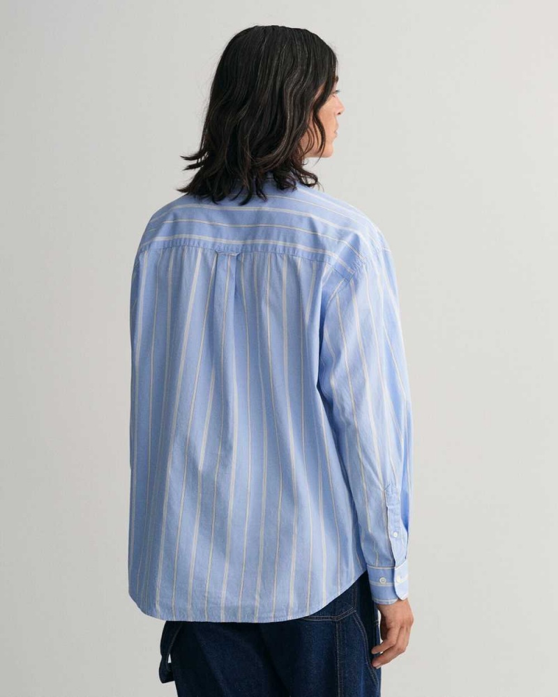 Gant Oversized Striped Poplin Men's Shirts Lavender Blue | ICAMZ-6098