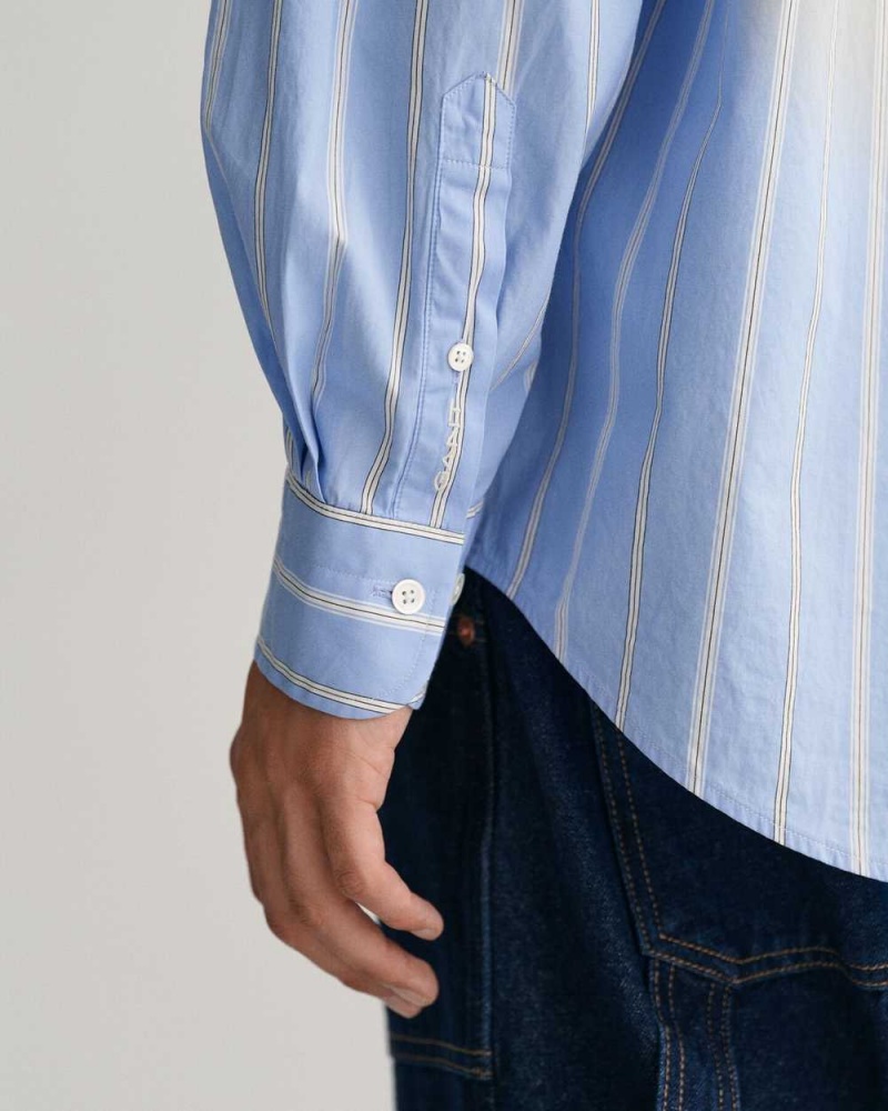 Gant Oversized Striped Poplin Men's Shirts Lavender Blue | ICAMZ-6098