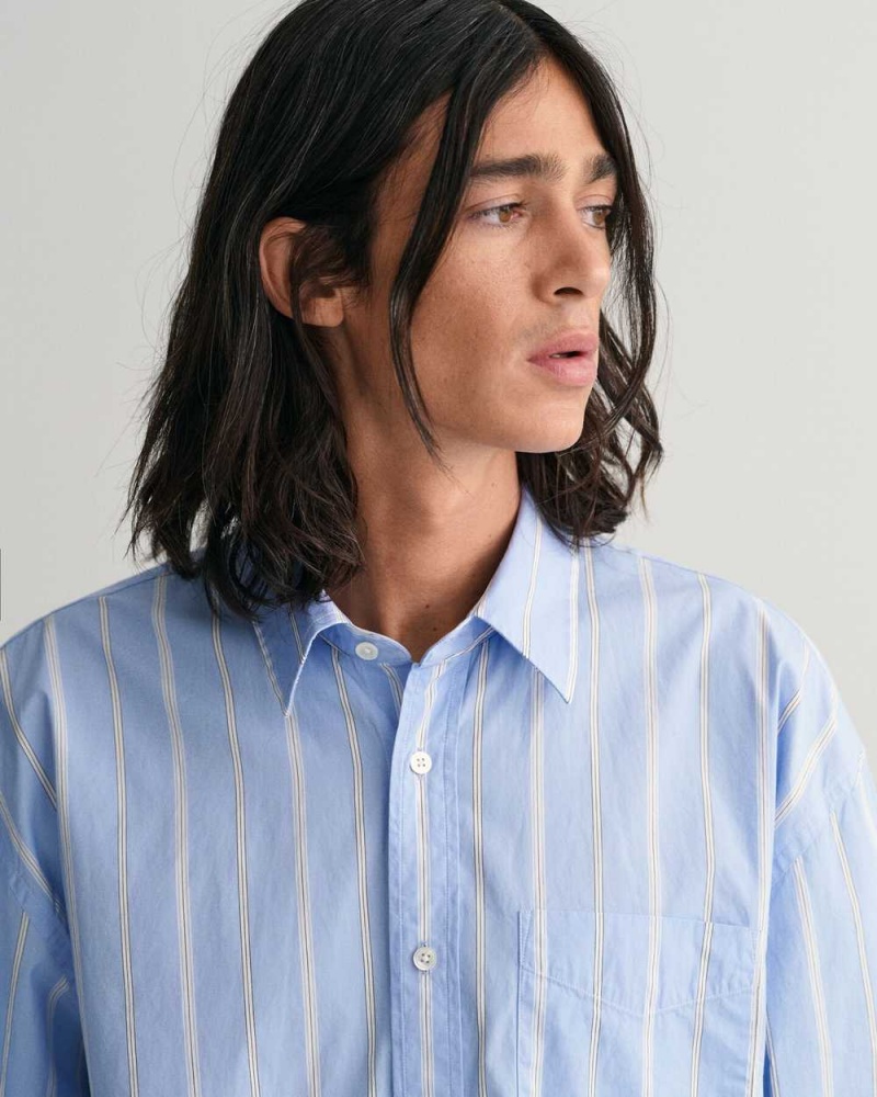 Gant Oversized Striped Poplin Men's Shirts Lavender Blue | ICAMZ-6098