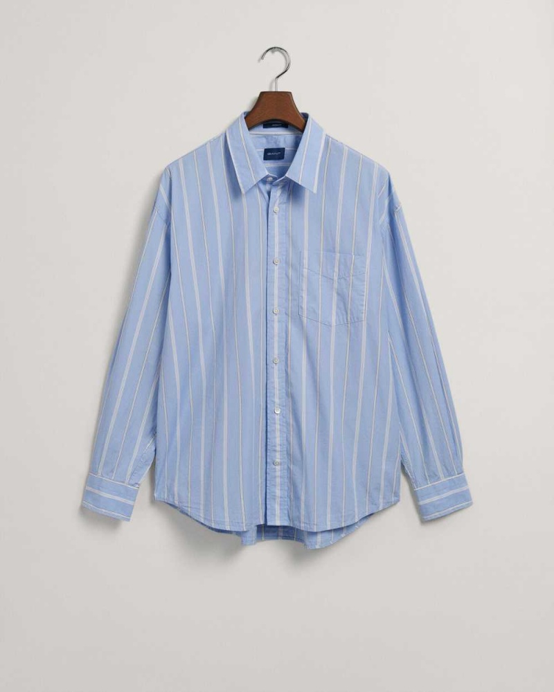 Gant Oversized Striped Poplin Men's Shirts Lavender Blue | ICAMZ-6098