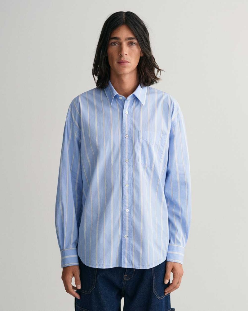 Gant Oversized Striped Poplin Men\'s Shirts Lavender Blue | ICAMZ-6098