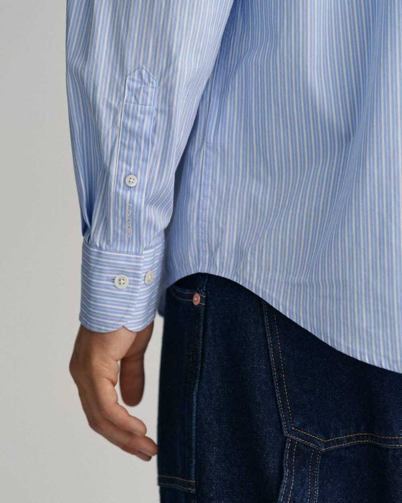 Gant Oversized Striped Poplin Men's Shirts White | VCFXO-9506