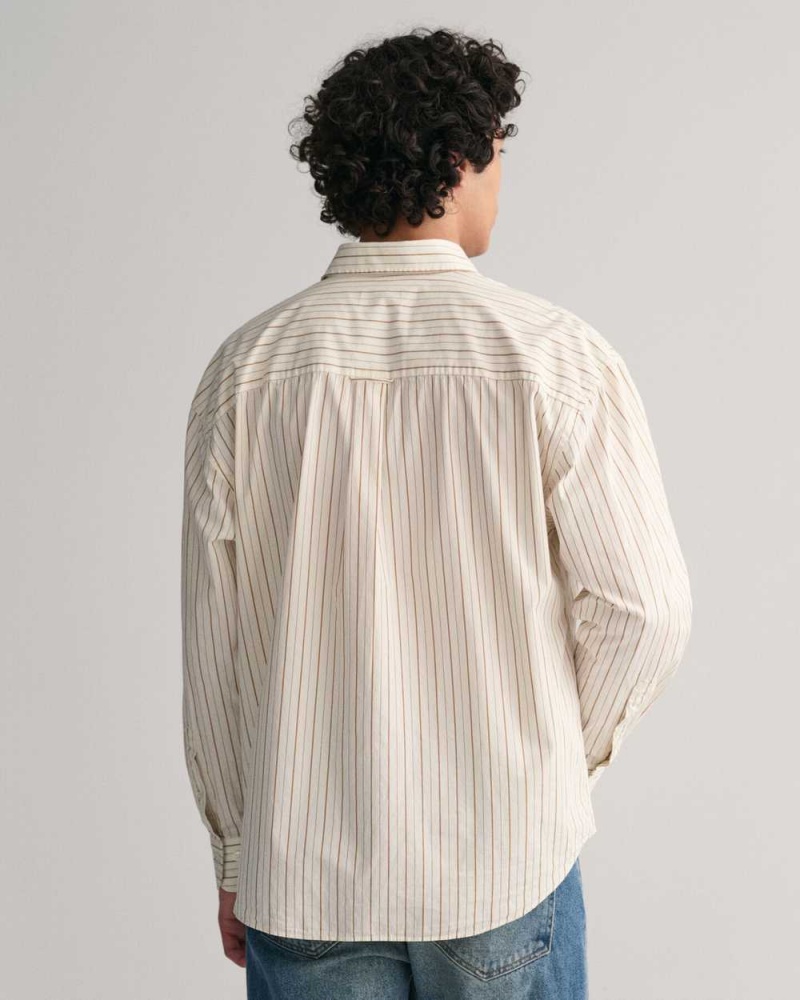 Gant Oversized Striped Poplin Men's Shirts Beige White | SBAKE-1640