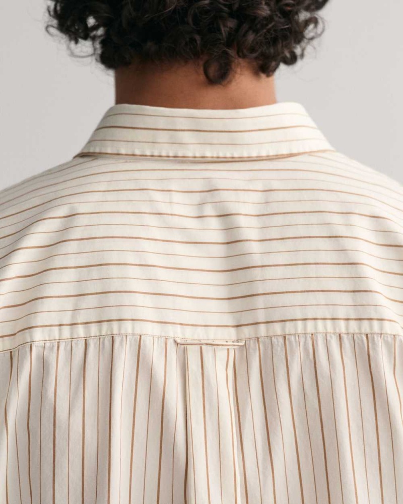 Gant Oversized Striped Poplin Men's Shirts Beige White | SBAKE-1640