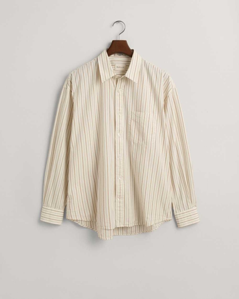 Gant Oversized Striped Poplin Men's Shirts Beige White | SBAKE-1640