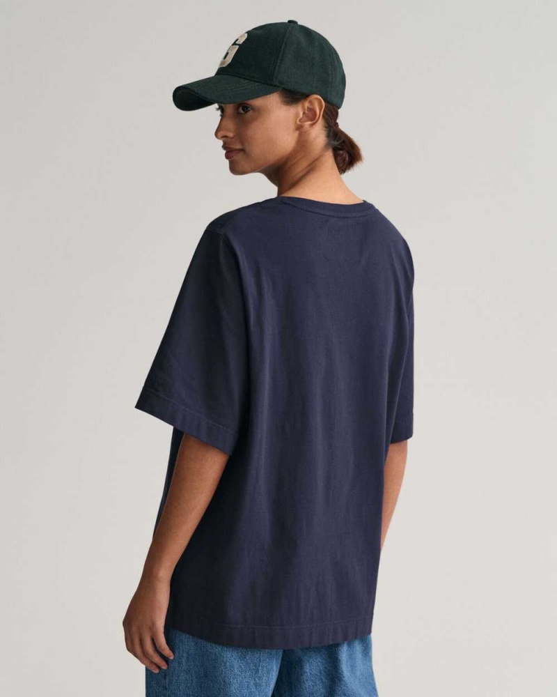 Gant Oversized Women's T-Shirt Evening Blue | RMTKB-7498