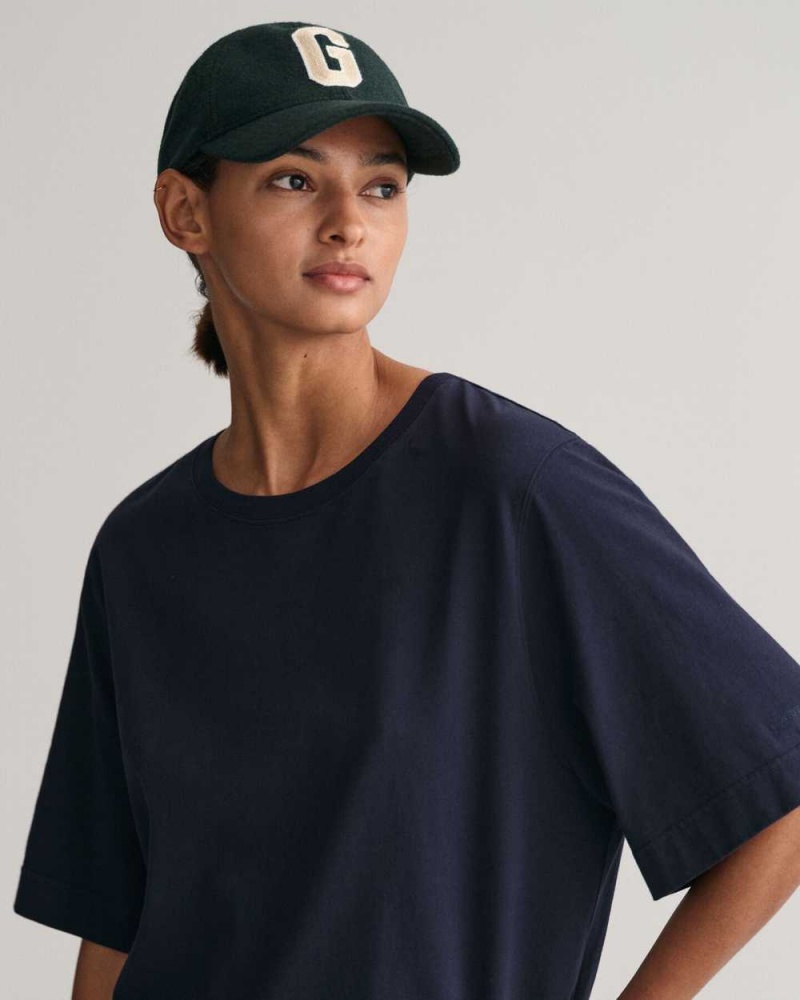 Gant Oversized Women's T-Shirt Evening Blue | RMTKB-7498