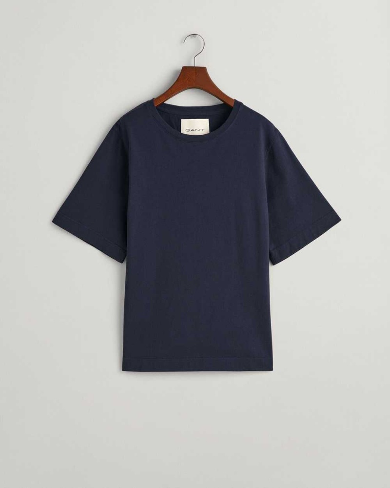 Gant Oversized Women's T-Shirt Evening Blue | RMTKB-7498