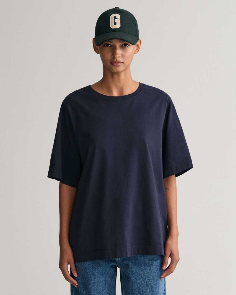 Gant Oversized Women\'s T-Shirt Evening Blue | RMTKB-7498