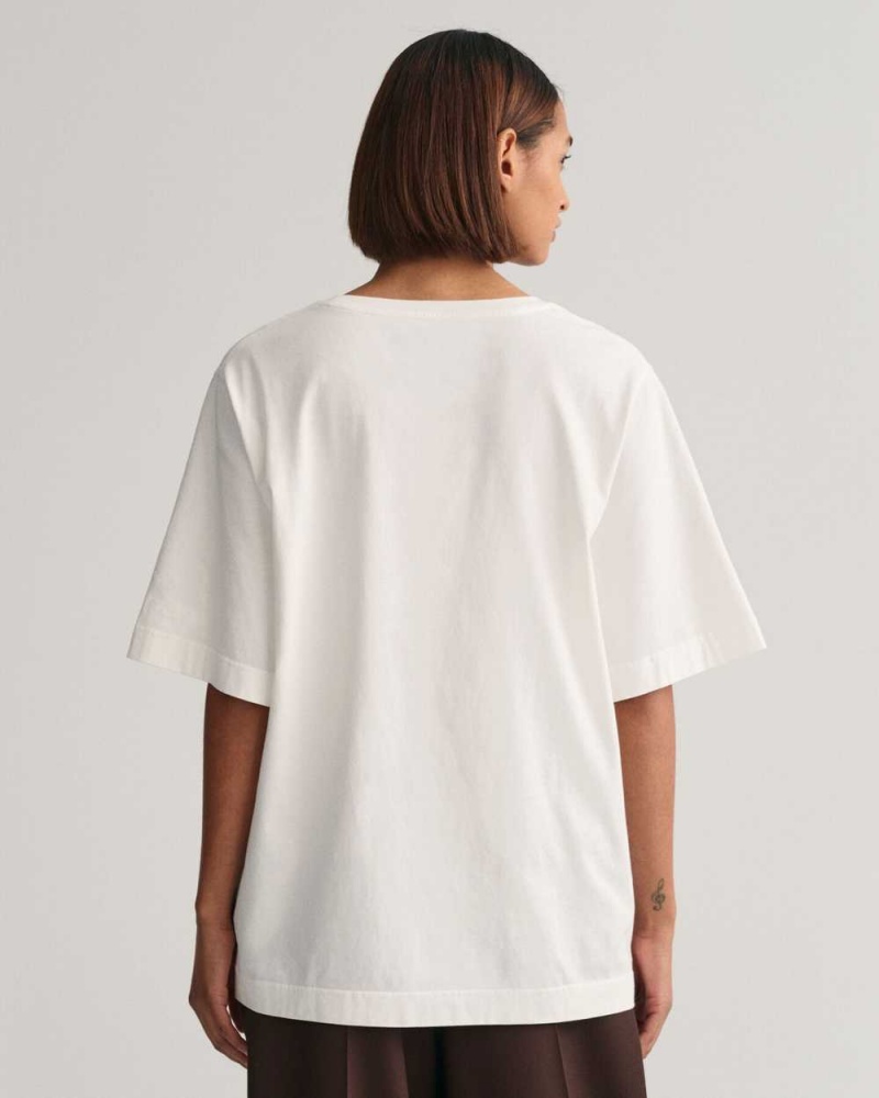 Gant Oversized Women's T-Shirt White | RCGQJ-5794