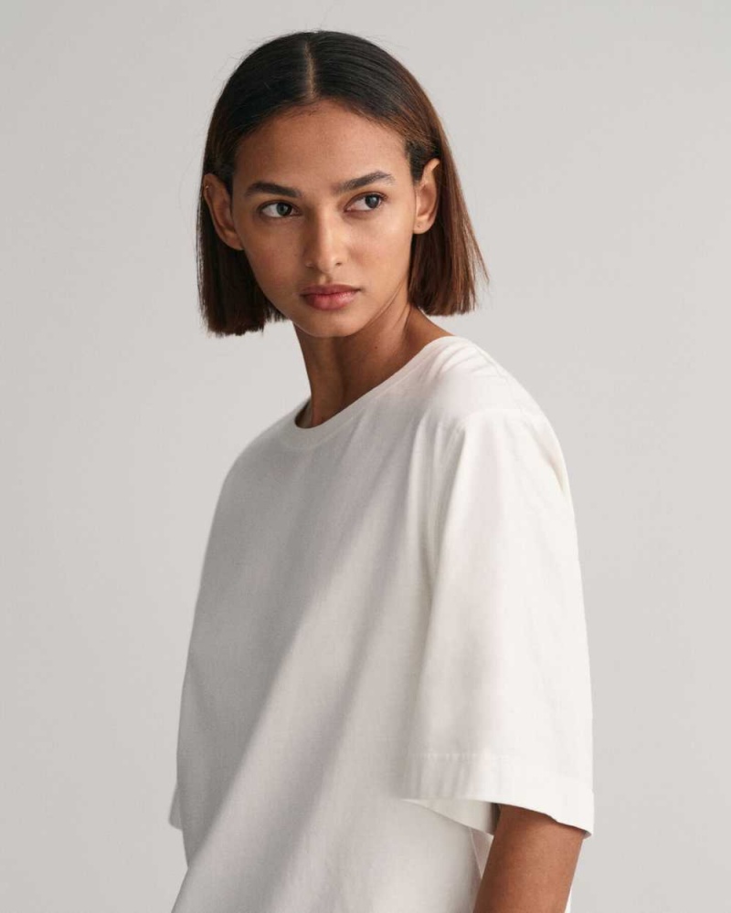 Gant Oversized Women's T-Shirt White | RCGQJ-5794