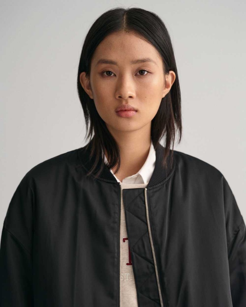 Gant Padded Bomber Women's Jackets Ebony Black | ELUTW-9435