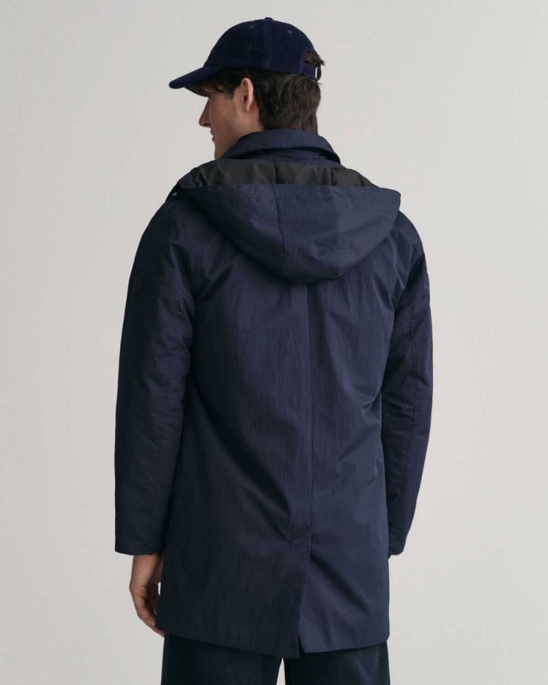 Gant Padded Car Men's Coats Evening Blue | HBMDY-6042