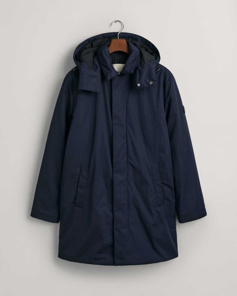 Gant Padded Car Men's Coats Evening Blue | HBMDY-6042