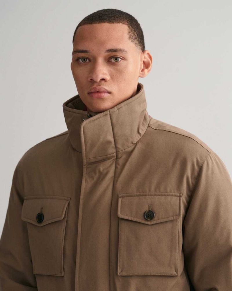 Gant Padded Flannel Field Men's Jackets Desert Brown | TPOUG-0546