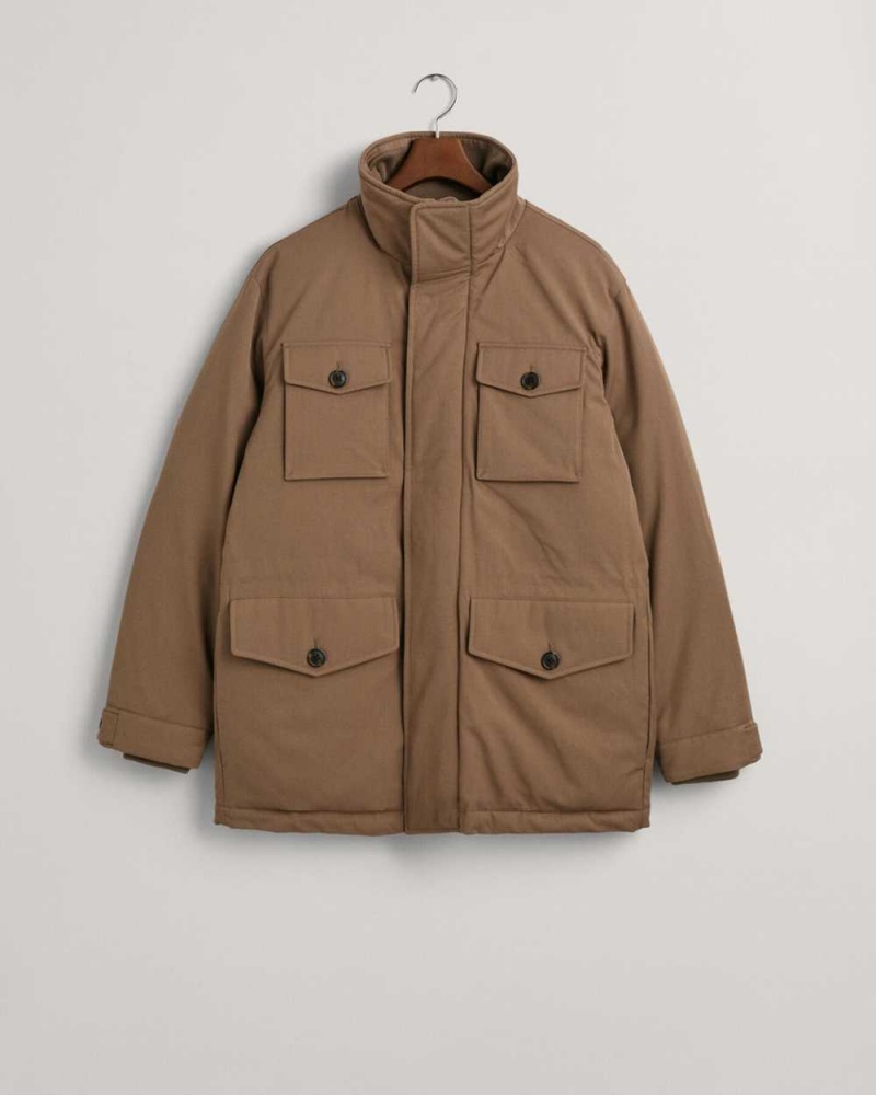 Gant Padded Flannel Field Men's Jackets Desert Brown | TPOUG-0546