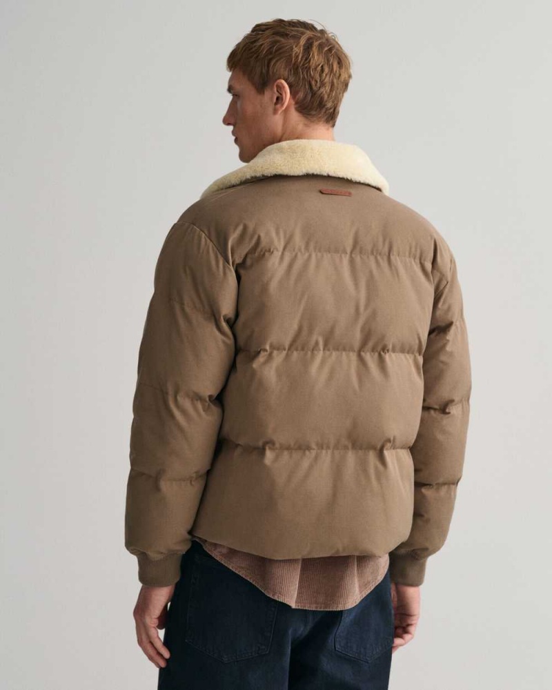 Gant Padded Flannel Puffer Men's Jackets Desert Brown | ZJTYU-6305