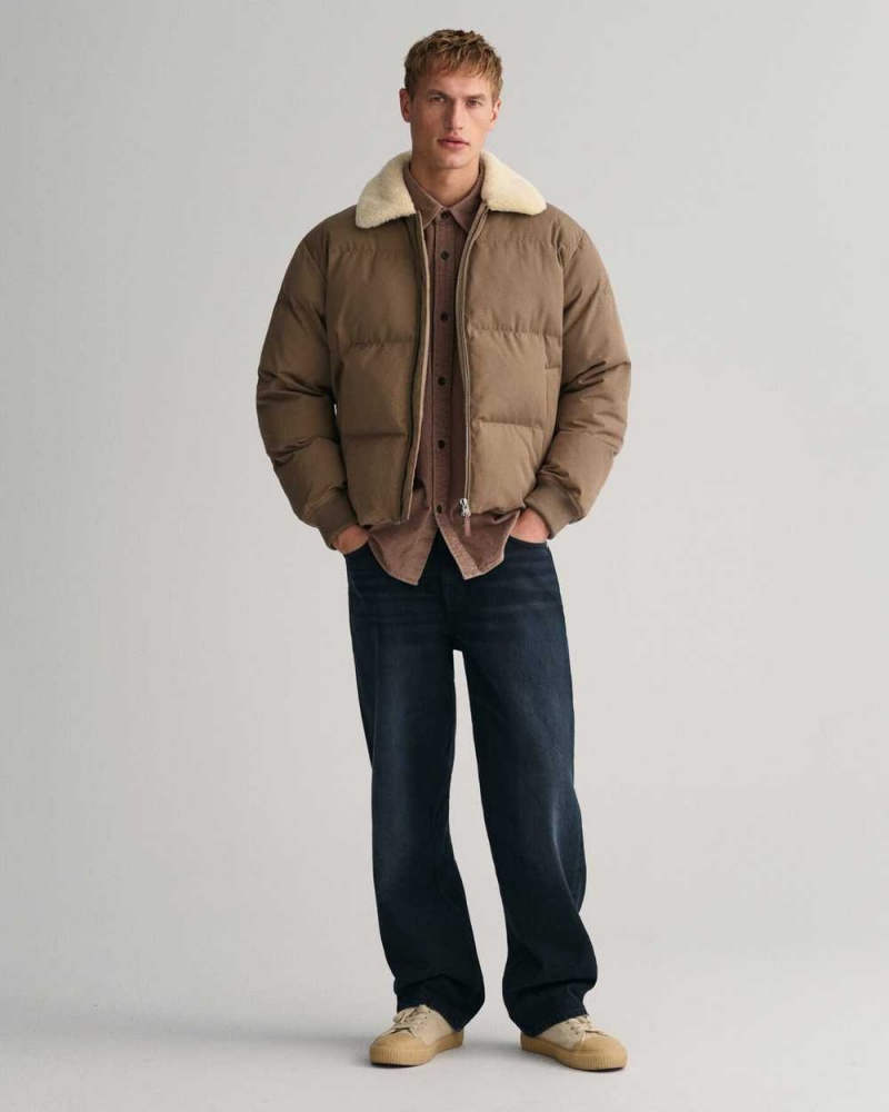 Gant Padded Flannel Puffer Men's Jackets Desert Brown | ZJTYU-6305