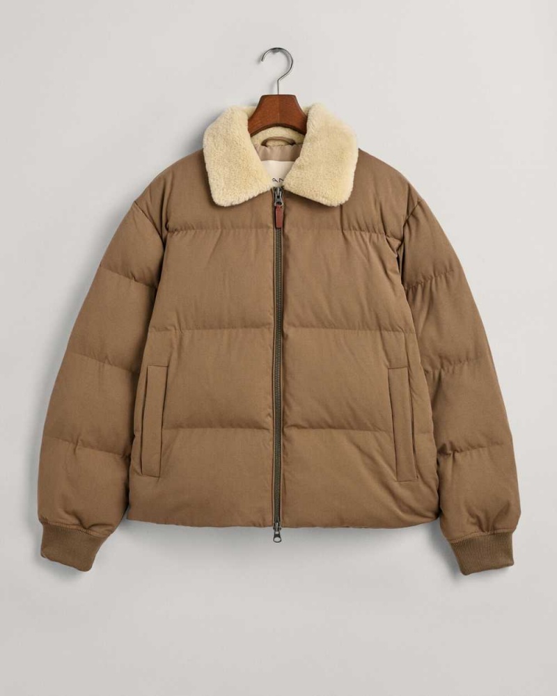 Gant Padded Flannel Puffer Men's Jackets Desert Brown | ZJTYU-6305